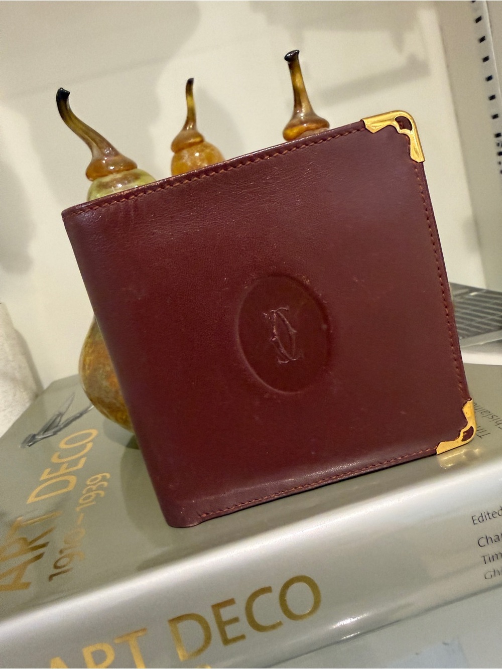Cartier Must de CartieLeather Bifold Wallet with Gold Corner Accents
